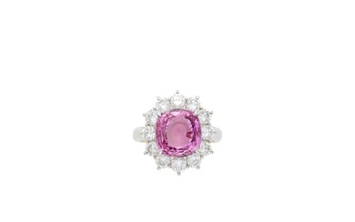 Platinum, Pink Sapphire and Diamond Ring