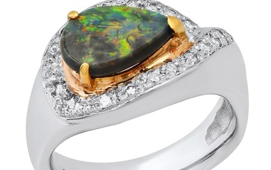 Platinum and 18K Yellow Gold Setting with 0.80ct Opal and 0.19ct Diamond Ladies Ring