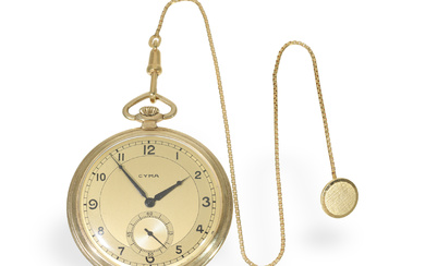 Pocket watch: Art Deco dress watch in almost like new condition with gold watch chain, around 1930