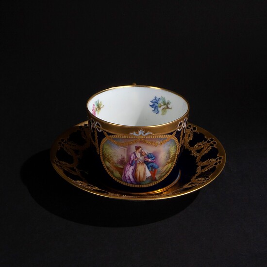 Porcelain cup and plate set, France late 19th century