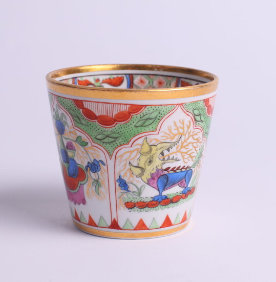Porcelain cup with folk and floral motifs. Imperial Porcelain Factory. Russia, St. Petersburg, 1830s.