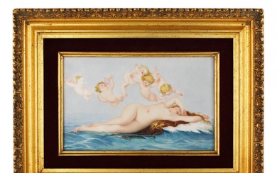 Porcelain plaque The Birth of Venus. Alexandre Cabanel. Late 19th...