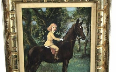 Portrait of Girl on Horse Oil on board, signed in