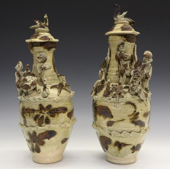 Pr. Of Qingbai Glazed Covered Urns