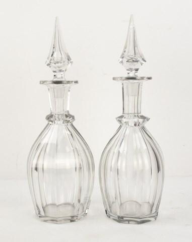 Pr. Signed Libbey Panel Cut Glass Decanters
