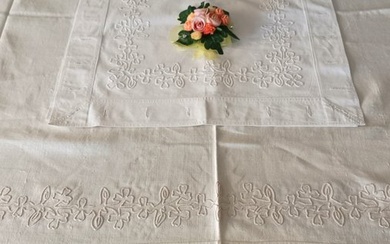 Pure art ! Wonderful sheet from grandparents' time with matching pillowcase with beautiful - Bed sheet (2) - 230 cm - 190 cm