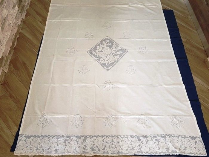 Pure linen curtain embroidered embroidery Sicilian by hand - Linen - After 2000