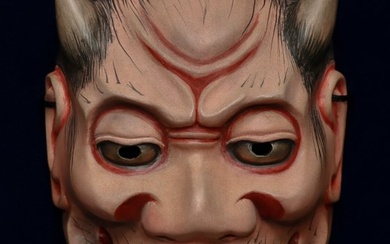 RARE!! Japanese Art Sculpture - Wooden Noh Mask of YAKAN (野干） - Wood - Japan (No Reserve Price)