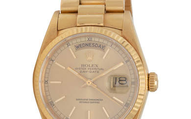 ROLEX, REF. 18038 18K YELLOW GOLD 'OYSTER PERPETUAL DAY-DATE' WATCH