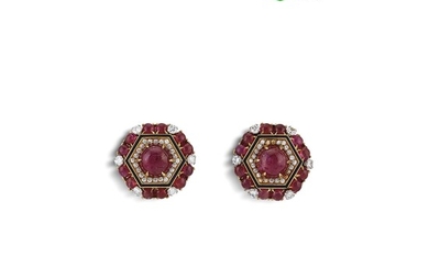 RUBY AND DIAMOND EARRINGS IN 18KT YELLOW GOLD