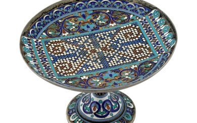 RUSSIAN SILVER CLOISONNE ENAMEL FOOTED CANDY BOWL