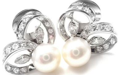 Rare! Vintage Authentic Marianne Ostier Platinum Diamond Pearl Earrings
