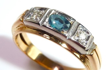 Ring - 18 kt. White gold, Yellow gold Diamond (Natural) - Sapphire