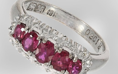 Ring: decorative white gold ruby ring with diamonds,...