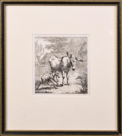 Robert Hills Etching of Donkey and Foal.