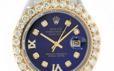 Rolex Mens 2 Tone Blue VS 4 ctw Beadset Diamond Datejust Wristwatch