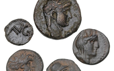 Roman Empire, Augustus, 27 BC - 14 AD, Syria, Antioch, 14.99 g, 7.67 g, Apamea, 7.87 g, Tripolis, 5.84 g, Berytus,RPC 4260, 4269, 4345, 4512, 4538. (5)