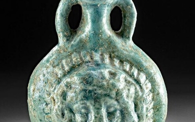 Roman Glazed Pilgrim's Flask, Lion Heads