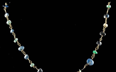 Roman Gold, Sapphire, Emerald, & Glass Bead Necklace