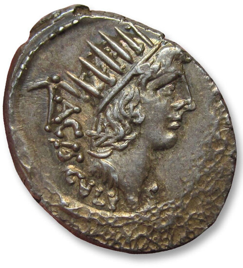 Roman Republic (Imperatorial). L. Valerius Acisculus. Denarius,Rome mint 45 B.C. - beautifully toned & scarce cointype