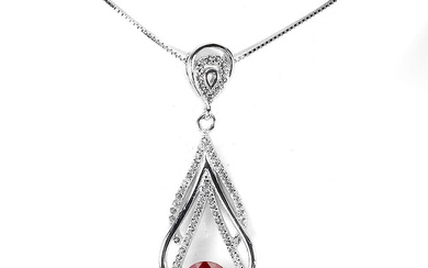 Ruby necklace in rhodium-plated sterling silver