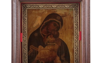 Russian Mother of Kosun Icon in Shadowbox Frame, 19th Century