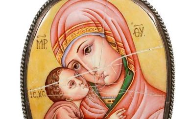 Russian Silver Pendant of the Virgin of Eleousa.