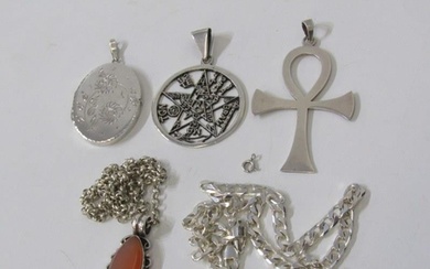 SELECTION OF SILVER ITEMS, including ankh pendant, locket pe...
