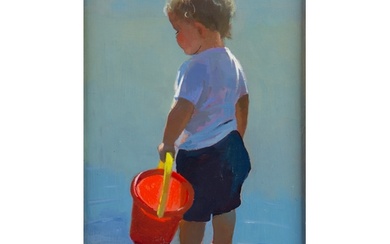 SHEREE VALENTINE DAINES (1959) OIL ON BOARD ‘The Red Bucket’...
