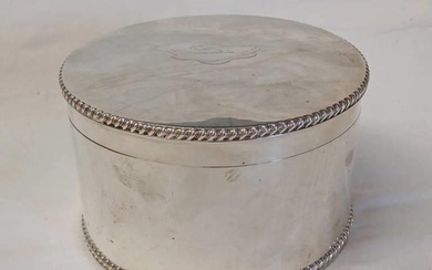SILVER CIRCULAR BISCUIT BOX WITH HINGED LID BY GOLDSMITHS & ...