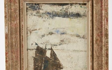 Sailboat in Winter Painting- Mid Century Modern
