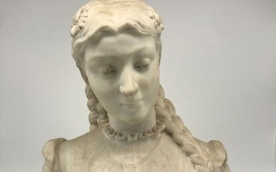 Sculpture, "Margarita", statue of a woman with braids - 49 cm - Marble - Late 19th century