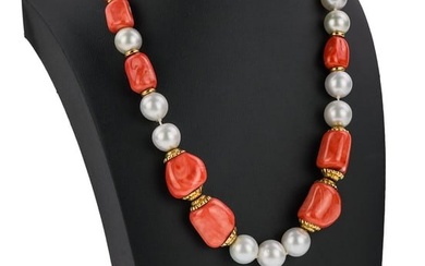 Seaman Schepps Red Coral & South Sea Pearl Necklace