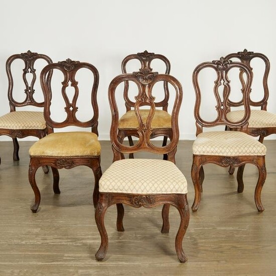 Set (6) Italian Rococo period walnut dining chairs