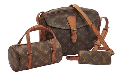 Set composed of a "Mademoiselle" bag, a case for three golf balls and a "butterfly" bag in monogram canvas and natural leather