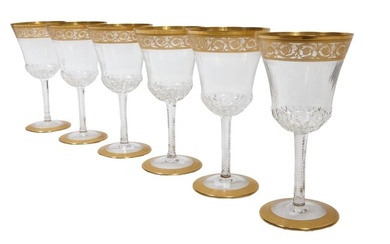 Set of Six Pieces of French St. Louis "Thistle" Stemware, 20th c., with acid etched gilt rims, cut