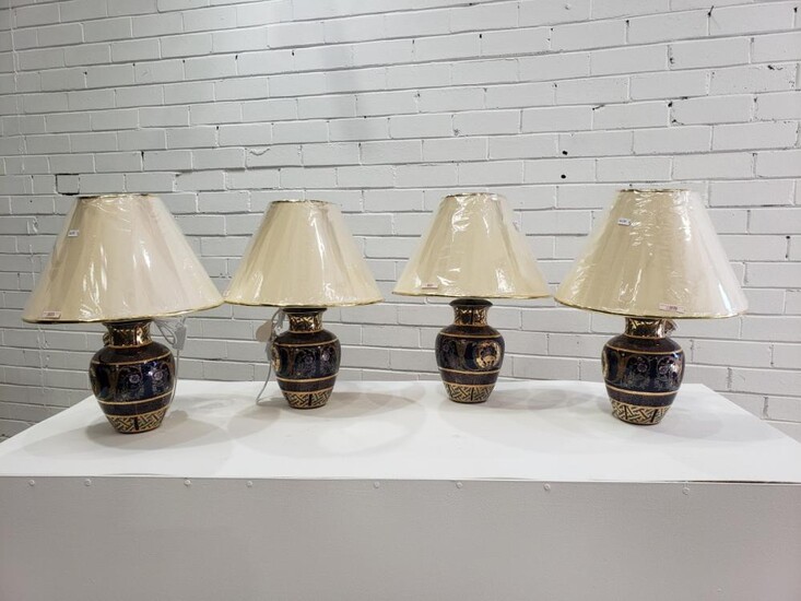 Set of Three French Cobalt Blue Porcelain Table Lamps - 3333 (h:46cm)