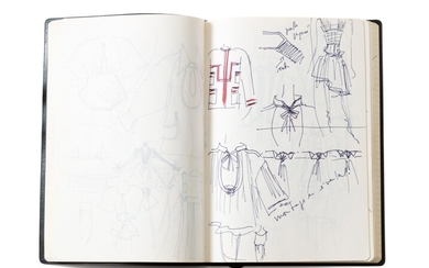 Set of four scrapbooks with fashion sketches, circa 2000 | Ensemble de quatre carnets de croquis de mode, vers 2000, Karl Lagerfeld