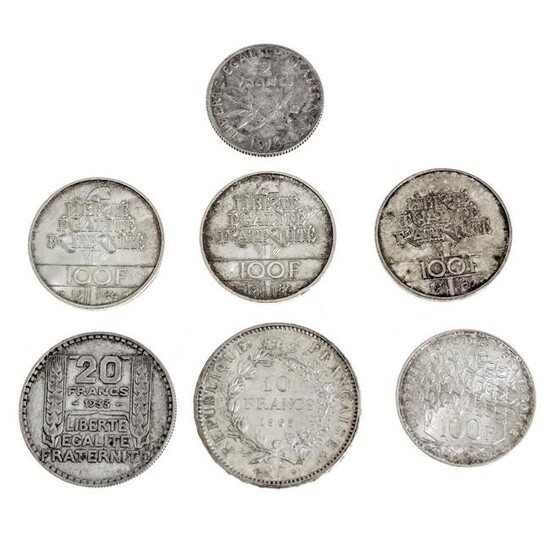 Seven French Silver Coins.