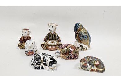 Seven Royal Crown Derby bone china animal paperweights, comp...