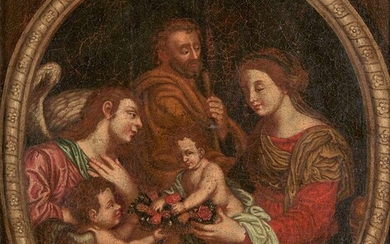 Sevillian School, 17th Century- The adoration of the infant Christ; oil on canvas, bears initials (lower right), 39.8 x 34.6 cm. Provenance: Private Collection, UK.Note: The 17th Century was a significant turning point for painting in Spain, with...