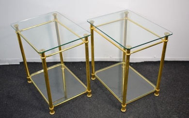 Side table - Pair of brass and glass coffee tables