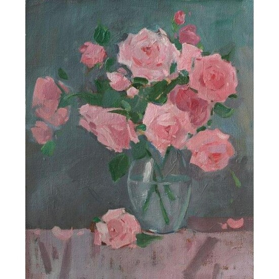Signed Modern Impressionist Oil Painting, Spring Roses