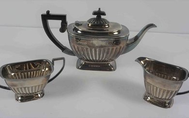 Silver Three Piece Tea Service, Hallmarks for E H Parkin & Co Sheffield, Comprising of a Tea Pot