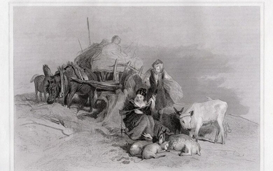 Sir Edwin Henry Landseer 1876 engraving Harvest Time in the Scottish Highlands signed