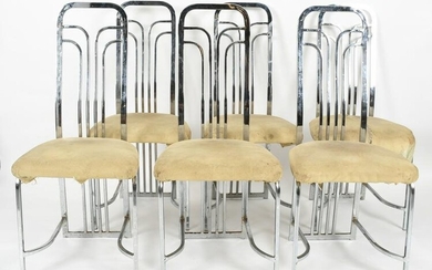 Six Art Deco Style Chrome Dining Chairs