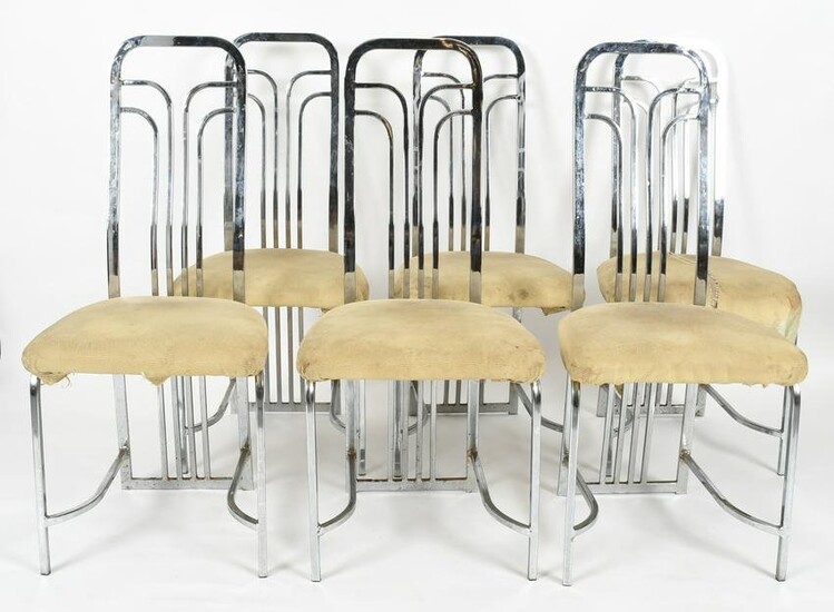 Six Art Deco Style Chrome Dining Chairs