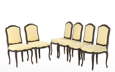 Six Louis XV Style Beech and Custom-Upholstered Side Chairs, 20th Century