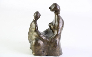 Small Modernistic Bronze Figural Group of a Mother and Child (H15cm)