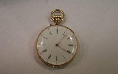 Small gusset watch in 18kt yellow gold decorated with a lightly enamelled cryptic cartouche. Diameter about 34 mm . Gross weight 34, 50 g